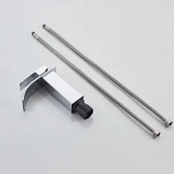 Waterfall Bathroom Sink Mixer Faucet, Washroom Mono Basin Taps Single Handle Deck Mounted Chrome Black Brushed, with Cold and Hot Hose Monobloc Water Tap