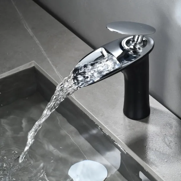 Waterfall Bathroom Sink Mixer Faucet, Mono Wash Basin Single Handle Basin Taps with Hot and Cold Hose Monobloc Vessel Water Brass Tap Deck Mounted