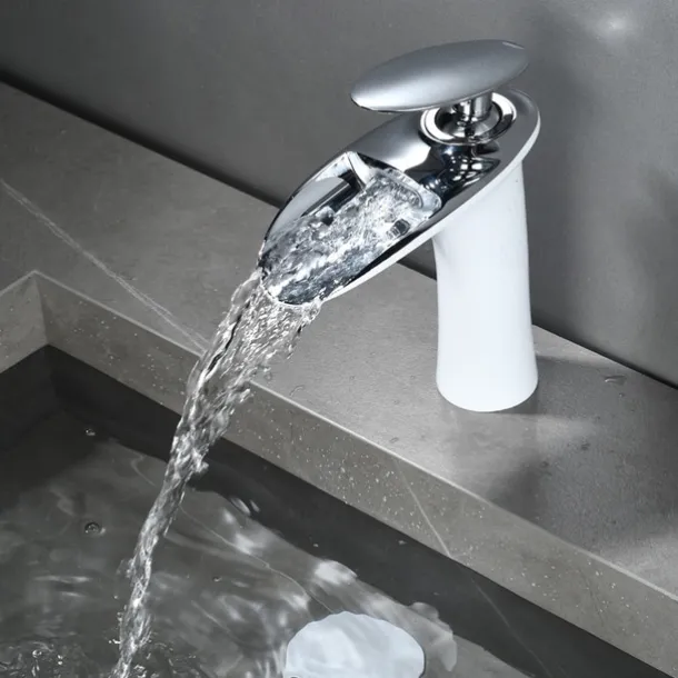 Waterfall Bathroom Sink Mixer Faucet, Mono Wash Basin Single Handle Basin Taps with Hot and Cold Hose Monobloc Vessel Water Brass Tap Deck Mounted