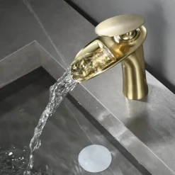 Waterfall Bathroom Sink Mixer Faucet, Mono Wash Basin Single Handle Basin Taps with Hot and Cold Hose Monobloc Vessel Water Brass Tap Deck Mounted