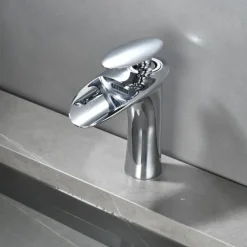 Waterfall Bathroom Sink Mixer Faucet, Mono Wash Basin Single Handle Basin Taps with Hot and Cold Hose Monobloc Vessel Water Brass Tap Deck Mounted