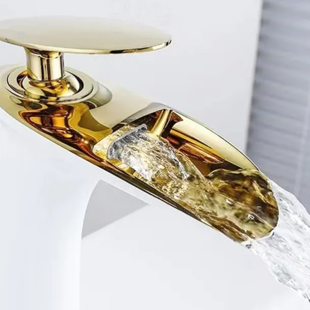 Waterfall Bathroom Sink Mixer Faucet, Mono Wash Basin Single Handle Basin Taps with Hot and Cold Hose Monobloc Vessel Water Brass Tap Deck Mounted