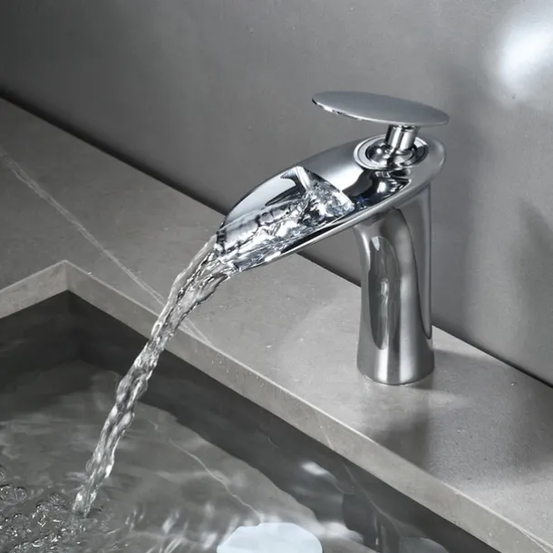 Waterfall Bathroom Sink Mixer Faucet, Mono Wash Basin Single Handle Basin Taps with Hot and Cold Hose Monobloc Vessel Water Brass Tap Deck Mounted