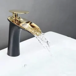 Waterfall Bathroom Sink Mixer Faucet, Mono Wash Basin Single Handle Basin Taps with Hot and Cold Hose Monobloc Vessel Water Brass Tap Deck Mounted