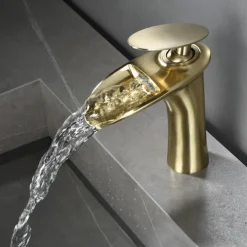 Waterfall Bathroom Sink Mixer Faucet, Mono Wash Basin Single Handle Basin Taps with Hot and Cold Hose Monobloc Vessel Water Brass Tap Deck Mounted