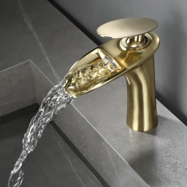 Waterfall Bathroom Sink Mixer Faucet, Mono Wash Basin Single Handle Basin Taps with Hot and Cold Hose Monobloc Vessel Water Brass Tap Deck Mounted