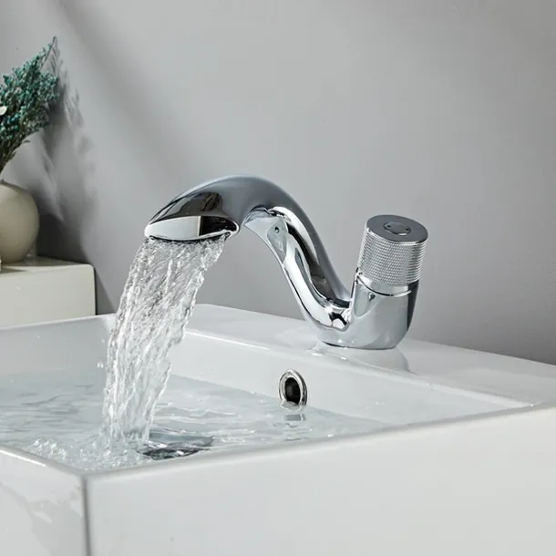 Waterfall Bathroom Sink Mixer Faucet, Mono Wash Basin Single Handle Basin Taps, Monobloc Vessel Water Brass Tap Deck Mounted with Hot and Cold Hose