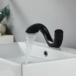 Waterfall Bathroom Sink Mixer Faucet, Mono Wash Basin Single Handle Basin Taps, Monobloc Vessel Water Brass Tap Deck Mounted with Hot and Cold Hose