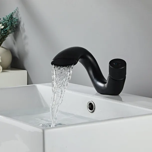 Waterfall Bathroom Sink Mixer Faucet, Mono Wash Basin Single Handle Basin Taps, Monobloc Vessel Water Brass Tap Deck Mounted with Hot and Cold Hose
