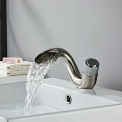 Waterfall Bathroom Sink Mixer Faucet, Mono Wash Basin Single Handle Basin Taps, Monobloc Vessel Water Brass Tap Deck Mounted with Hot and Cold Hose