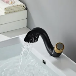Waterfall Bathroom Sink Mixer Faucet, Mono Wash Basin Single Handle Basin Taps, Monobloc Vessel Water Brass Tap Deck Mounted with Hot and Cold Hose