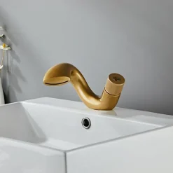 Waterfall Bathroom Sink Mixer Faucet, Mono Wash Basin Single Handle Basin Taps, Monobloc Vessel Water Brass Tap Deck Mounted with Hot and Cold Hose