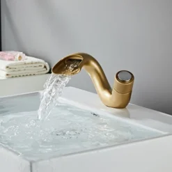 Waterfall Bathroom Sink Mixer Faucet, Mono Wash Basin Single Handle Basin Taps, Monobloc Vessel Water Brass Tap Deck Mounted with Hot and Cold Hose