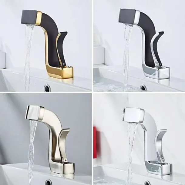 Waterfall Bathroom Sink Mixer Faucet Brass, Basin Taps Single Handle One Hole with Hot and Cold Hose Vessel Water Tap Deck Mounted