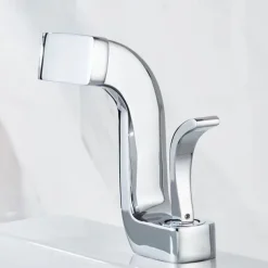 Waterfall Bathroom Sink Mixer Faucet Brass, Basin Taps Single Handle One Hole with Hot and Cold Hose Vessel Water Tap Deck Mounted