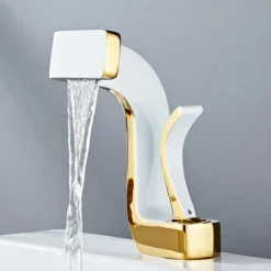 Waterfall Bathroom Sink Mixer Faucet Brass, Basin Taps Single Handle One Hole with Hot and Cold Hose Vessel Water Tap Deck Mounted