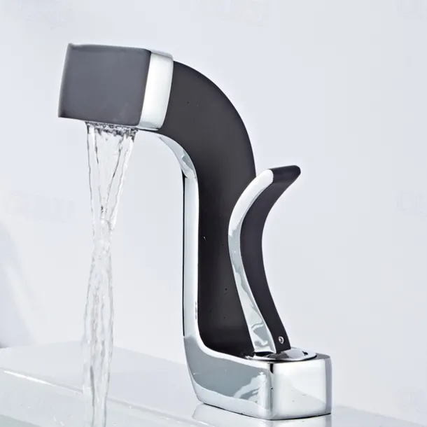 Waterfall Bathroom Sink Mixer Faucet Brass, Basin Taps Single Handle One Hole with Hot and Cold Hose Vessel Water Tap Deck Mounted