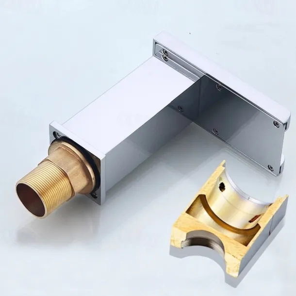 Waterfall Bathroom Sink Mixer Faucet LED Light Deck Mounted Brass, Widespread 2 Handle 3 Hole Washroom Basin Vessel Taps with Hot and Cold Water Hose