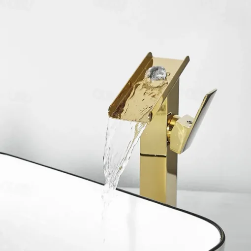 Waterfall Bathroom Sink Mixer Faucet Tall, Basin Taps Single Handle Deck Mounted with Cold and Hot Hose