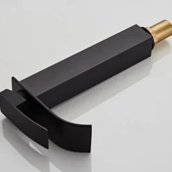 Waterfall Bathroom Sink Mixer Faucet Tall Short, Mono Wash Basin Single Handle Basin Taps, Washroom with Hot and Cold Hose Monobloc Vessel Water Brass Tap Deck Mounted Golden Black