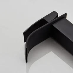 Waterfall Bathroom Sink Mixer Faucet Tall Short, Mono Wash Basin Single Handle Basin Taps, Washroom with Hot and Cold Hose Monobloc Vessel Water Brass Tap Deck Mounted Golden Black