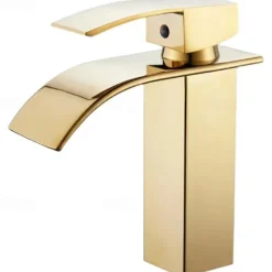 Waterfall Bathroom Sink Mixer Faucet Tall Short, Mono Wash Basin Single Handle Basin Taps, Washroom with Hot and Cold Hose Monobloc Vessel Water Brass Tap Deck Mounted Golden Black