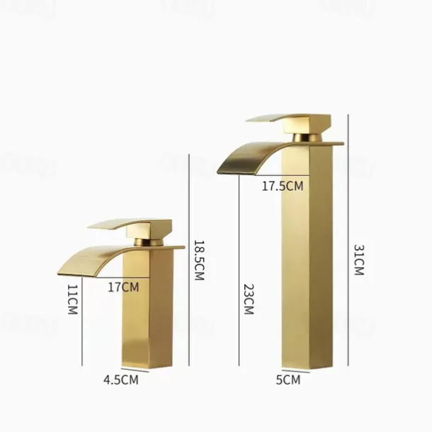 Waterfall Bathroom Sink Mixer Faucet Tall Short, Mono Wash Basin Single Handle Basin Taps, Washroom with Hot and Cold Hose Monobloc Vessel Water Brass Tap Deck Mounted Golden Black