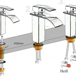 Waterfall Bathroom Sink Mixer Faucet Tall Short, Mono Wash Basin Single Handle Basin Taps, Washroom with Hot and Cold Hose Monobloc Vessel Water Brass Tap Deck Mounted Golden Black