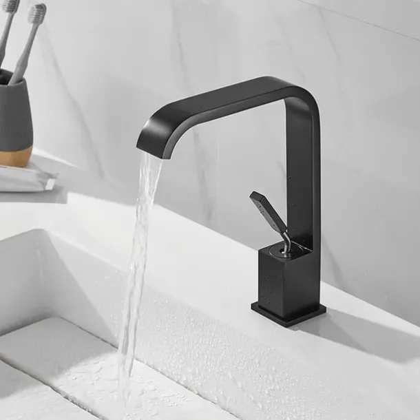 Waterfall Bathroom Sink Mixer Faucet, Monobloc Basin Taps Single Handle Wash Basin Faucets with Hot and Cold Hose Vessel Water Brass Tap Deck Mounted