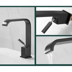 Waterfall Bathroom Sink Mixer Faucet, Monobloc Basin Taps Single Handle Wash Basin Faucets with Hot and Cold Hose Vessel Water Brass Tap Deck Mounted