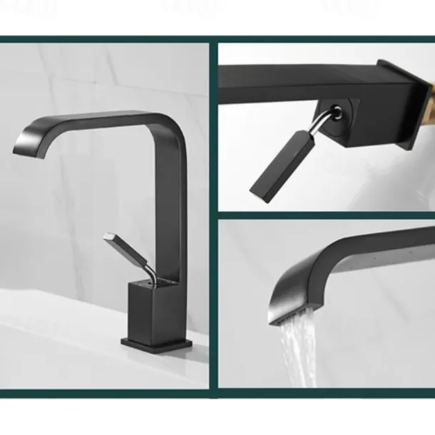 Waterfall Bathroom Sink Mixer Faucet, Monobloc Basin Taps Single Handle Wash Basin Faucets with Hot and Cold Hose Vessel Water Brass Tap Deck Mounted