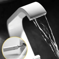 Waterfall Bathroom Sink Mixer Faucet, Monobloc Basin Taps Single Handle Wash Basin Faucets with Hot and Cold Hose Vessel Water Brass Tap Deck Mounted