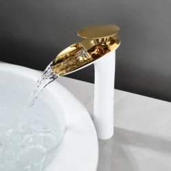 Waterfall Bathroom Sink Mixer Faucet Tall, Mono Wash Basin Single Handle Taps Deck Mounted, Washroom with Hot and Cold Hose Monobloc Vessel Water Brass Tap