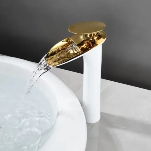 Waterfall Bathroom Sink Mixer Faucet Tall, Mono Wash Basin Single Handle Taps Deck Mounted, Washroom with Hot and Cold Hose Monobloc Vessel Water Brass Tap