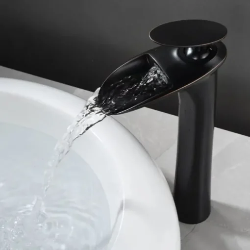 Waterfall Bathroom Sink Mixer Faucet Tall, Mono Wash Basin Single Handle Taps Deck Mounted, Washroom with Hot and Cold Hose Monobloc Vessel Water Brass Tap