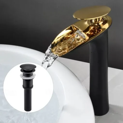 Waterfall Bathroom Sink Mixer Faucet Tall, Mono Wash Basin Single Handle Taps Deck Mounted, Washroom with Hot and Cold Hose Monobloc Vessel Water Brass Tap