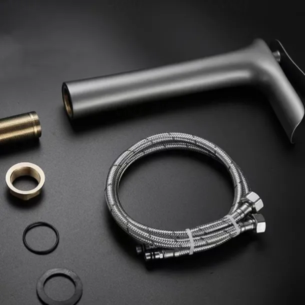 Waterfall Bathroom Sink Mixer Faucet Tall, Mono Wash Basin Single Handle Basin Taps Washroom with Hot and Cold Hose Monobloc Vessel Water Brass Tap Deck Mounted Grey Black Golden