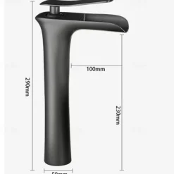 Waterfall Bathroom Sink Mixer Faucet Tall, Mono Wash Basin Single Handle Basin Taps Washroom with Hot and Cold Hose Monobloc Vessel Water Brass Tap Deck Mounted Grey Black Golden