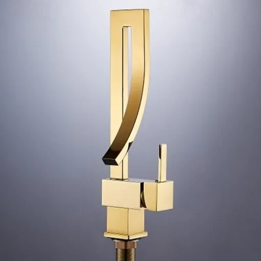 Waterfall Bathroom Sink Mixer Faucet, 360 Rotating Basin Vessel Tap Single Handle Irregular Creative Design Brushed Nickel/Chrome/Matte Black/Golden Sink Tap with Hot and Cold Water Hose