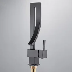 Waterfall Bathroom Sink Mixer Faucet, 360 Rotating Basin Vessel Tap Single Handle Irregular Creative Design Brushed Nickel/Chrome/Matte Black/Golden Sink Tap with Hot and Cold Water Hose