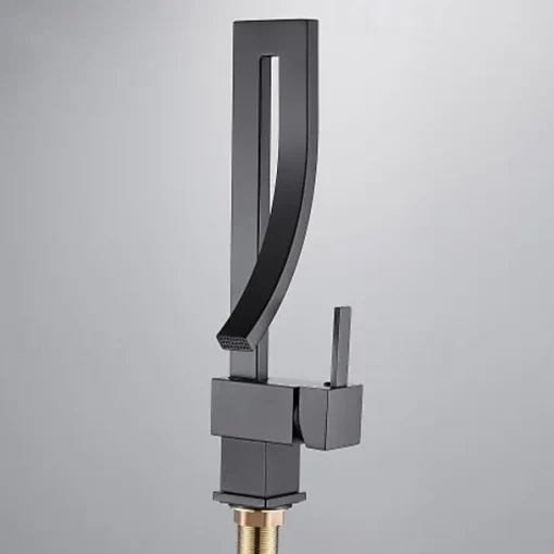 Waterfall Bathroom Sink Mixer Faucet, 360 Rotating Basin Vessel Tap Single Handle Irregular Creative Design Brushed Nickel/Chrome/Matte Black/Golden Sink Tap with Hot and Cold Water Hose