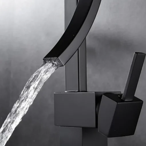 Waterfall Bathroom Sink Mixer Faucet, 360 Rotating Basin Vessel Tap Single Handle Irregular Creative Design Brushed Nickel/Chrome/Matte Black/Golden Sink Tap with Hot and Cold Water Hose