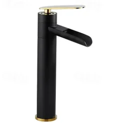 Waterfall Bathroom Sink Mixer Faucet Tall, Antique Brass Single Handle Basin Taps with Cold and Hot Hose