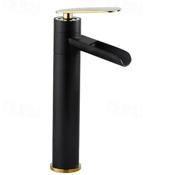 Waterfall Bathroom Sink Mixer Faucet Tall, Antique Brass Single Handle Basin Taps with Cold and Hot Hose