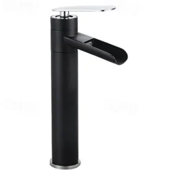 Waterfall Bathroom Sink Mixer Faucet Tall, Antique Brass Single Handle Basin Taps with Cold and Hot Hose