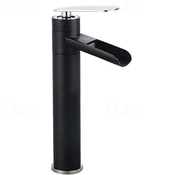 Waterfall Bathroom Sink Mixer Faucet Tall, Antique Brass Single Handle Basin Taps with Cold and Hot Hose