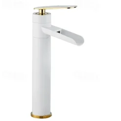 Waterfall Bathroom Sink Mixer Faucet Tall, Antique Brass Single Handle Basin Taps with Cold and Hot Hose