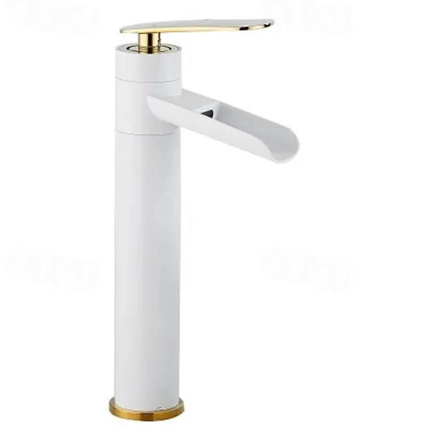 Waterfall Bathroom Sink Mixer Faucet Tall, Antique Brass Single Handle Basin Taps with Cold and Hot Hose