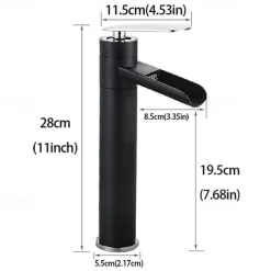 Waterfall Bathroom Sink Mixer Faucet Tall, Antique Brass Single Handle Basin Taps with Cold and Hot Hose