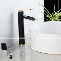 Waterfall Bathroom Sink Mixer Faucet Tall, Antique Brass Single Handle Basin Taps with Cold and Hot Hose